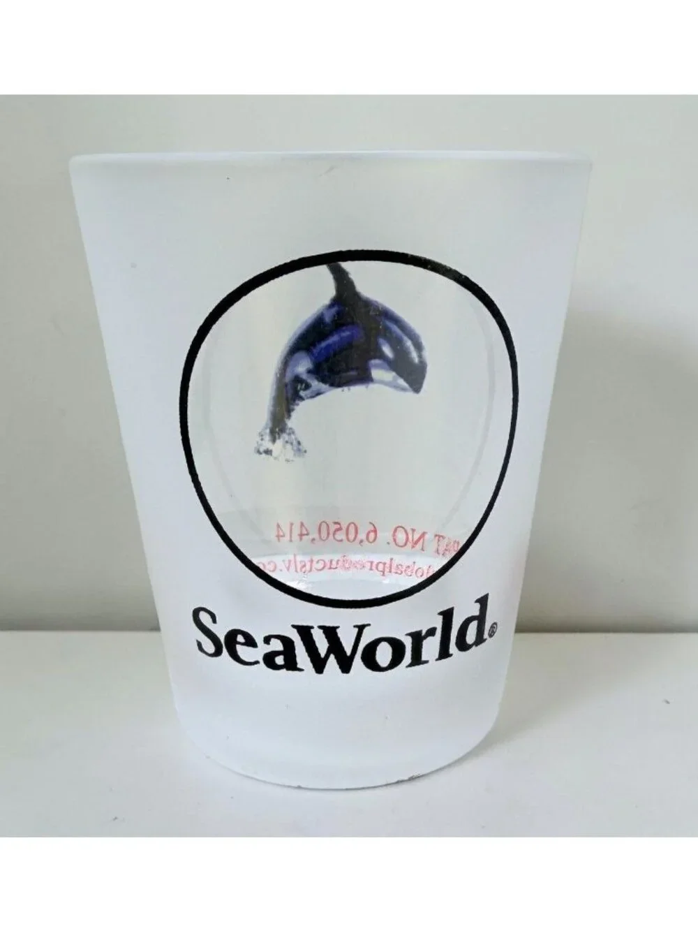 SeaWorld Frosted Shot Glass Shamu Whale Sea World Travel Souvenir Barware